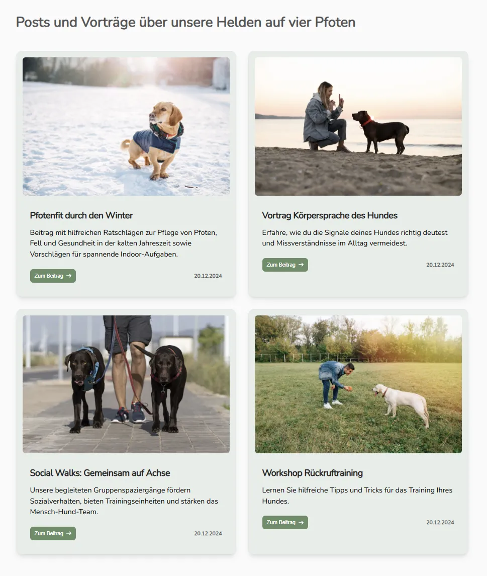 Übersicht der aktuellen Blogs und Themen der Hundeschule