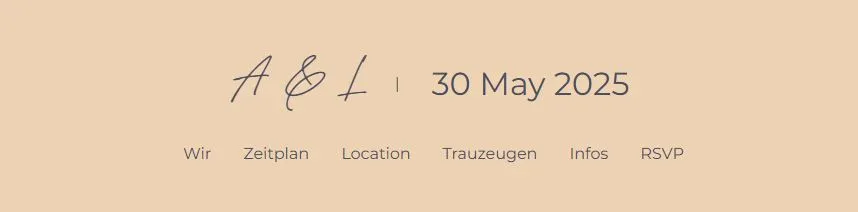 Navigation der Hochzeitswebsite von Ava und Liam